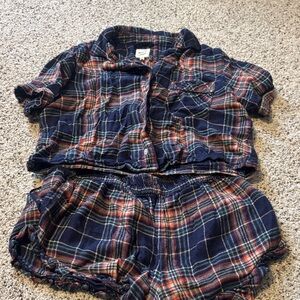 Aerie Navy and Red Plaid Lounge Set